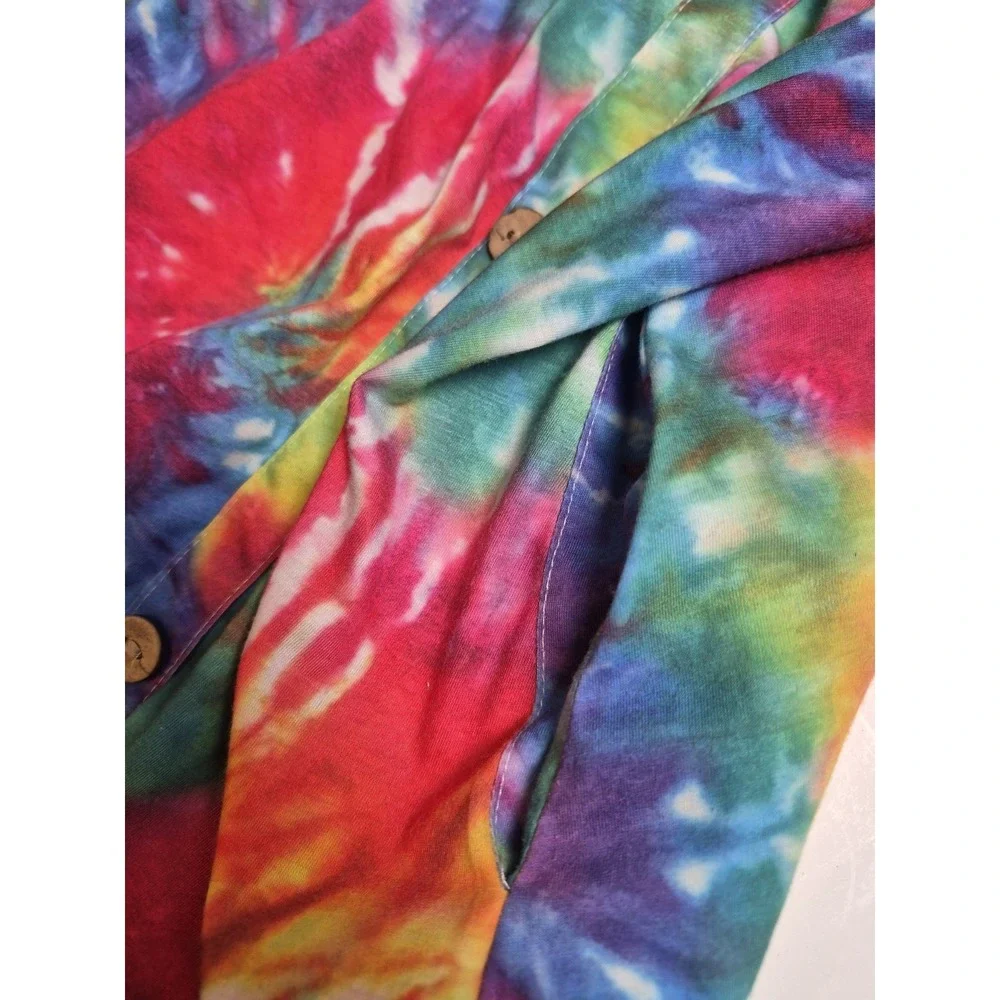Tie Dye Strappy Short Dress M With Pockets Buttons And Cut Out Front‎ Festival